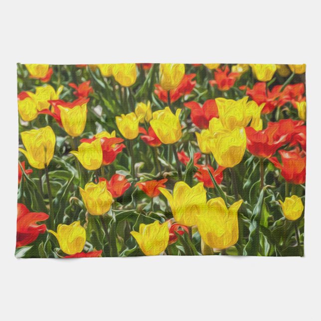 Red & Yellow Tulips Tea Towel (Horizontal)