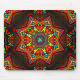 Red yellow twisted eight-pointed star kaleidoscope mouse pad