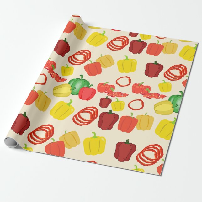 Red & Yellow Vibrant Veggie Bell Pepper Wrapping Paper (Unrolled)