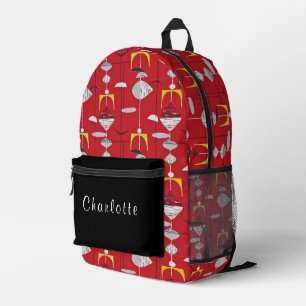 Red Yellow White Mid Century Modern Pattern  Printed Backpack