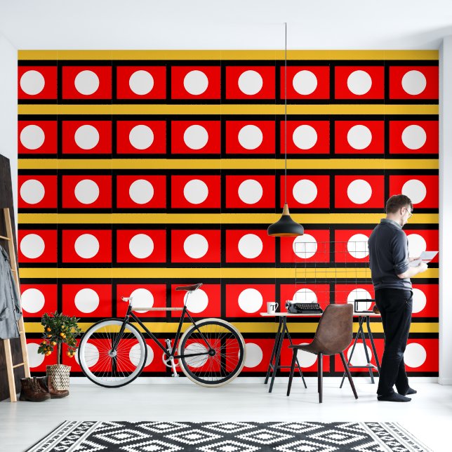 Red Yellow White Polka Peel and Stick Wallpaper (Living Room)