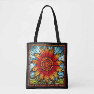 Red & Yellow Wildflower in Stained Glass Tote Bag