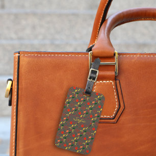 Red  yellow wildflowers brown pattern Luggage Tag
