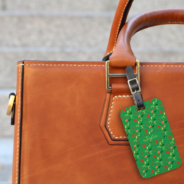 Red  yellow wildflowers green pattern Luggage Tag (Creator Uploaded)