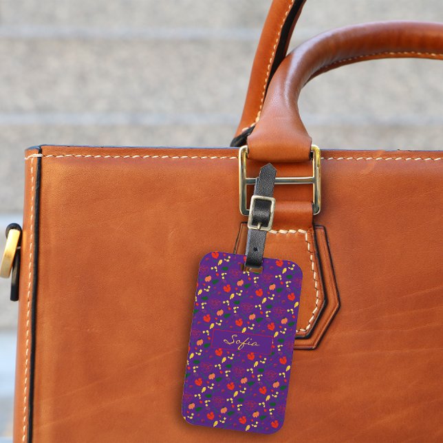 Red yellow wildflowers purple pattern Luggage Tag (Creator Uploaded)