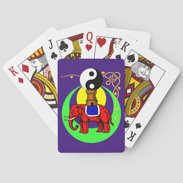 Red Yin-Yang Elephant Playing Cards (Back)