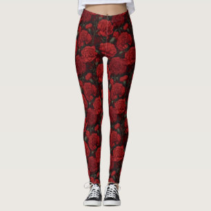 Red Yoga Carnation Themed Birthday Gifts For Her Leggings