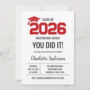 Red You Did It Graduation Photo Invitation