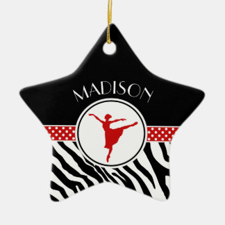 Red Your Name Zebra Print Ballet Dancer Ceramic Tree Decoration