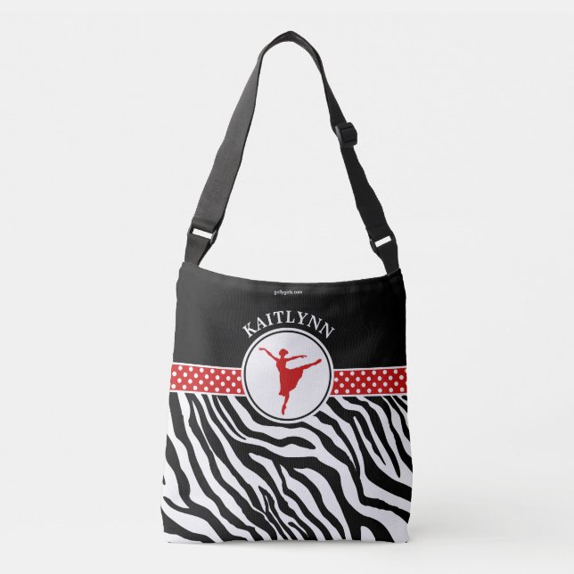 Red Your Name Zebra Print Ballet Dancer Crossbody Bag (Front)