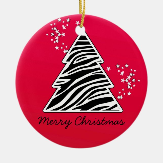 Red Zebra Christmas Tree Ceramic Tree Decoration (Front)