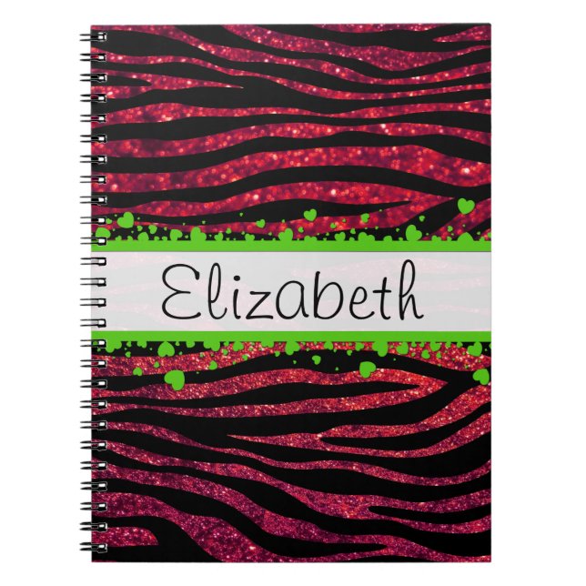 Red Zebra, Glitter Zebra, Zebra Print, Your Name Spiral Notebook (Front)