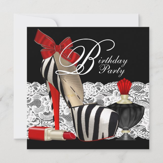 Red Zebra High Heel Shoes Black Red Zebra Party Invitation (Front)