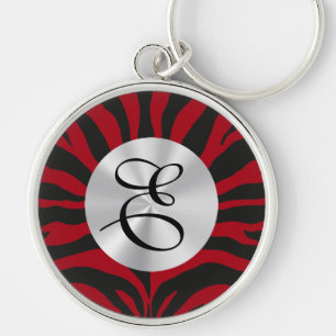 Red Zebra Monogram Key Ring