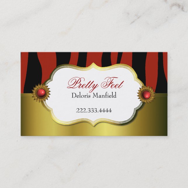 Red Zebra Print and Gold Business Card (Front)