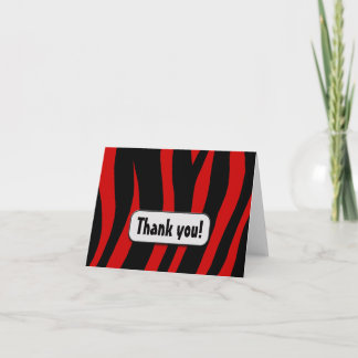 Red Zebra Print "Thank you!" note card