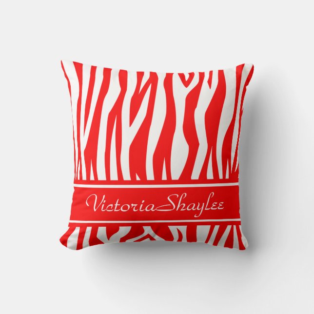 Red Zebra Print with custom text Cushion (Front)