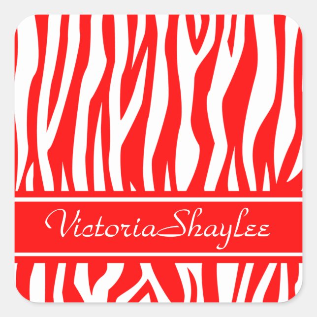 Red Zebra Print with custom text Square Sticker (Front)