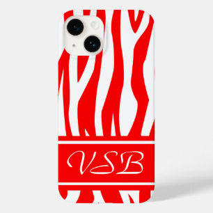 Red Zebra Print with monogram Case-Mate iPhone 14 Case