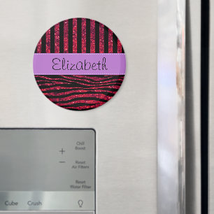 Red Zebra, Red Glitter, Red Stripes, Your Name Magnet