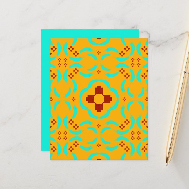 Red Zia Symbols New Mexico Turquoise Feathers (Front/Back In Situ)