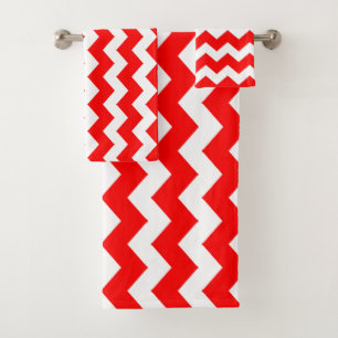Red Zigzag Striped Bath Towel Set