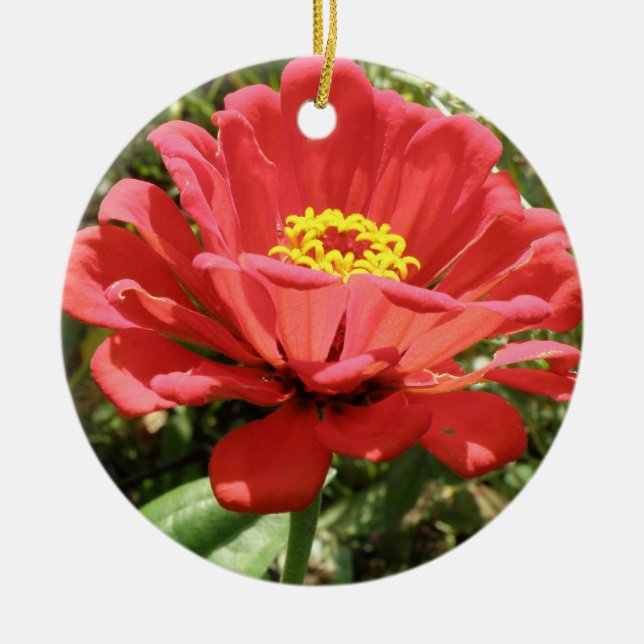 Red Zinnia Custom Birthday Ceramic Tree Decoration (Front)