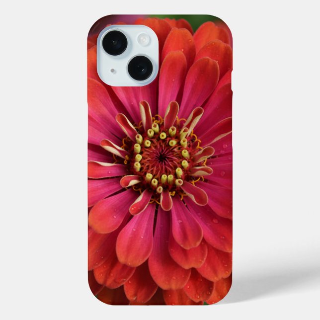 Red zinnia - floral iPhone 15 Case (Back)