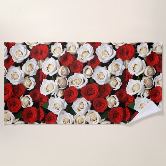 RedandWhiteRoses Beach Towel (Front)