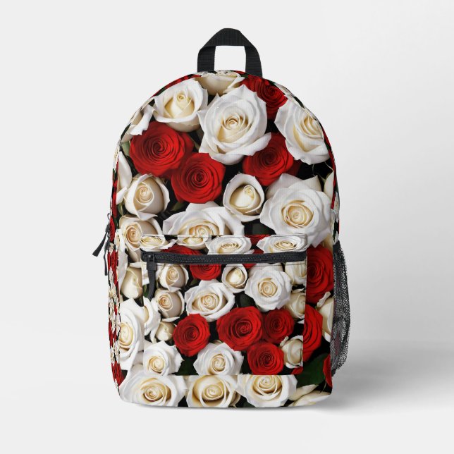 RedandWhiteRoses Printed Backpack (Front)