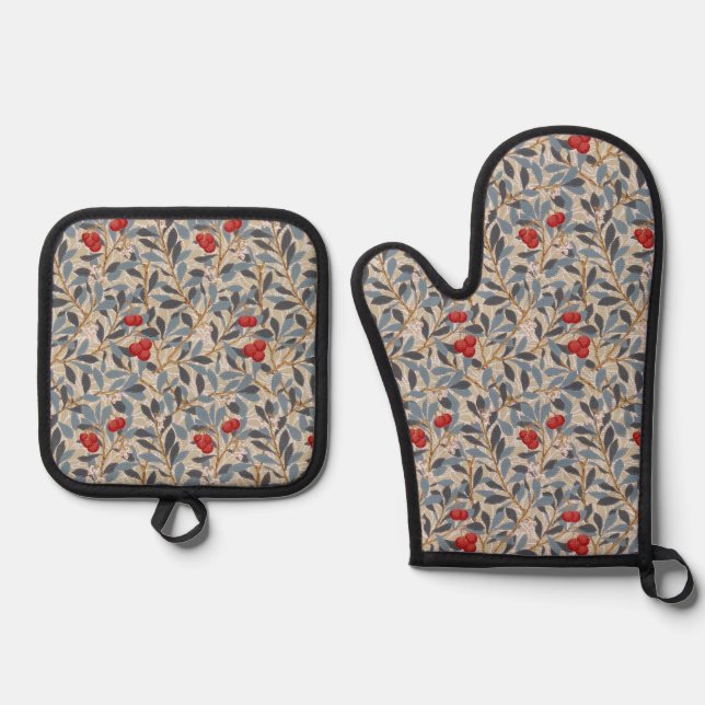 Redberry Tree, William Morris Oven Mitt & Pot Holder Set (Front)