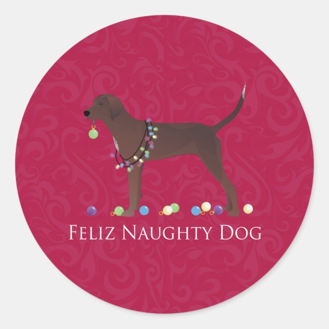 Redbone Coonhound Christmas Classic Round Sticker (Front)