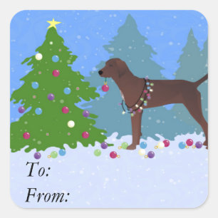 Redbone Coonhound Decorating Christmas Tree Square Sticker
