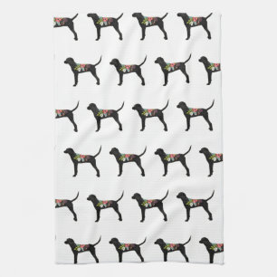 Redbone Coonhound Dog Breed Boho Foral Silhouette Tea Towel