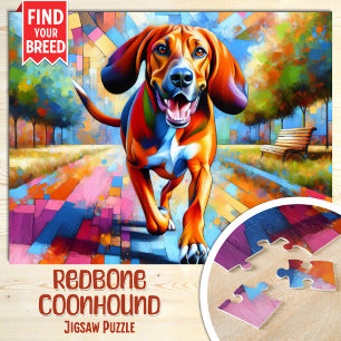 Redbone Coonhound Dog Portrait Acrylic Art Print Jigsaw Puzzle
