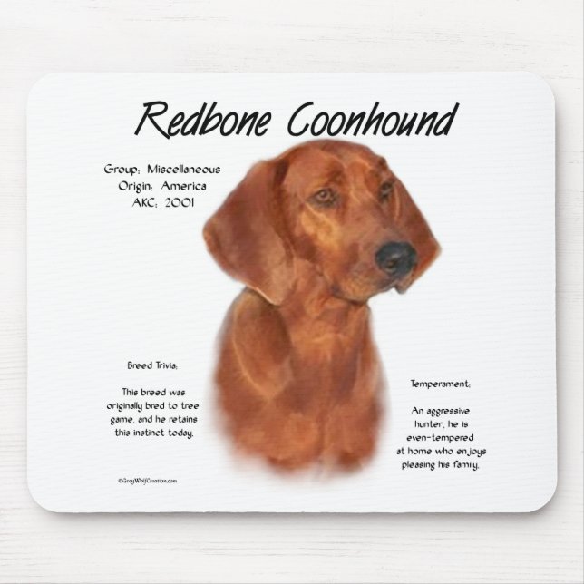 Redbone Coonhound History Design Mouse Pad (Front)