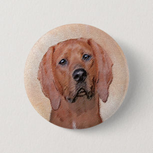 Redbone Coonhound Painting - Cute Original Dog Art 6 Cm Round Badge