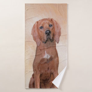 Redbone Coonhound Painting - Cute Original Dog Art Bath Towel Set
