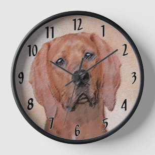 Redbone Coonhound Painting - Cute Original Dog Art Clock
