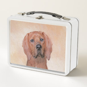 Redbone Coonhound Painting - Cute Original Dog Art Metal Lunch Box