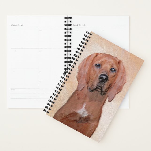 Redbone Coonhound Painting - Cute Original Dog Art Planner (Display)