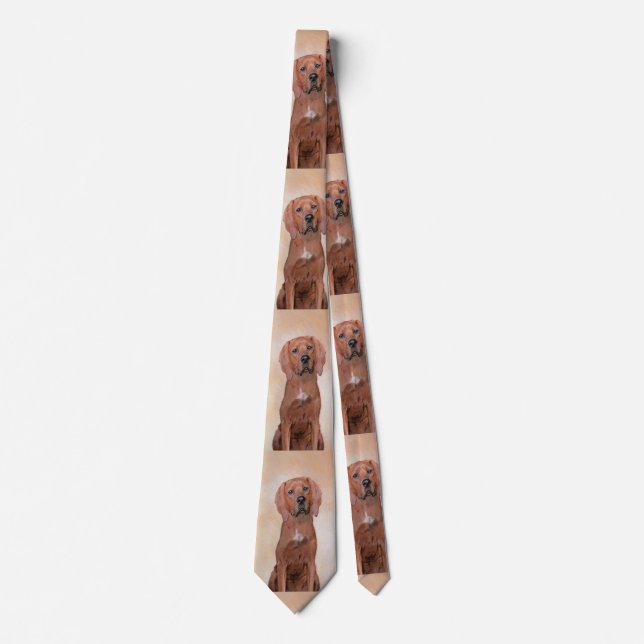 Redbone Coonhound Painting - Cute Original Dog Art Tie (Front)