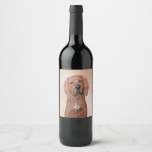 Redbone Coonhound Painting - Cute Original Dog Art Wine Label