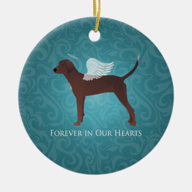 Redbone Coonhound Pet Memorial Angel Dog Ceramic Tree Decoration (Front)