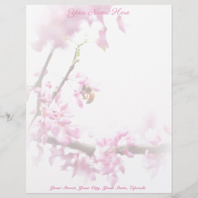 Redbud & Honeybee in Springtime Custom Letterhead (Front)