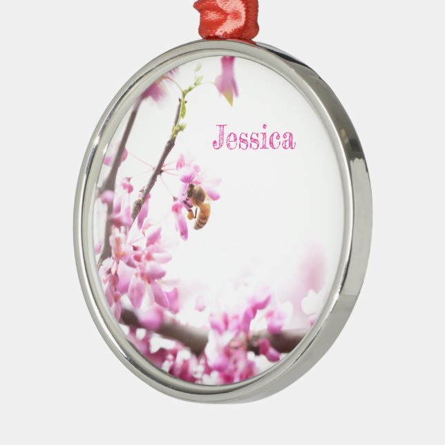 Redbud & honeybee in Springtime Metal Tree Decoration (Left)