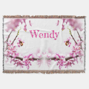 Redbud & honeybee in Springtime Throw Blanket