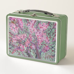 Redbud On A Matt Green Sky / Artist Larry Lerew Metal Lunch Box