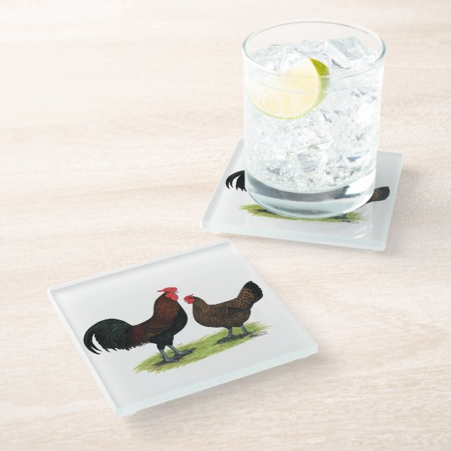 Redcap Chickens Glass Coaster (Angled)