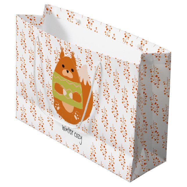 Reddish Brown Squirrel In a Green Sweater Large Gift Bag (Front Angled)